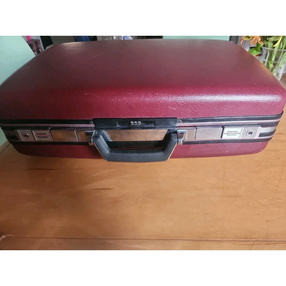 Vtg American Tourister Hard Shell Suitcase Burgundy Combination Lock No Key